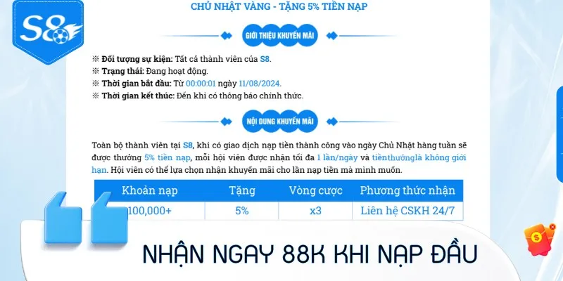 Nhận ngay 88K khi tiến hành nạp tiền lần đầu