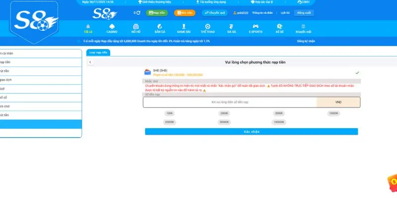 Quy định về mức nạp tiền và giới hạn giao dịch