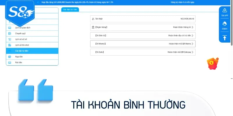 Tài khoản sử dụng đang trong trạng thái bình thường