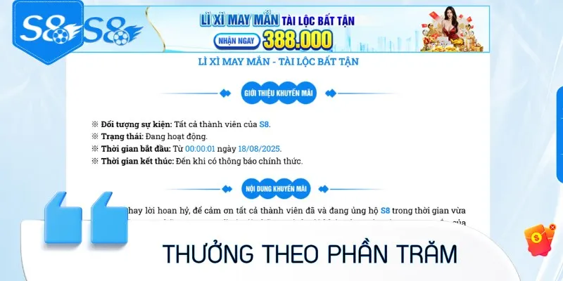 Thưởng theo phần trăm khủng cho lần nạp đầu