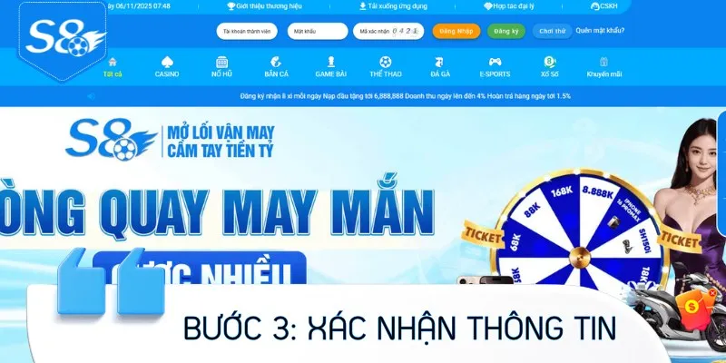 Xác nhận thông tin đăng nhập S8 và truy cập